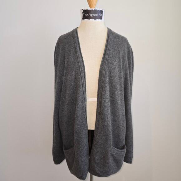 Valentino Boutique Vintage Gray Open Cardigan Side Pockets Silk Cashmere Sweater - Picture 1 of 13